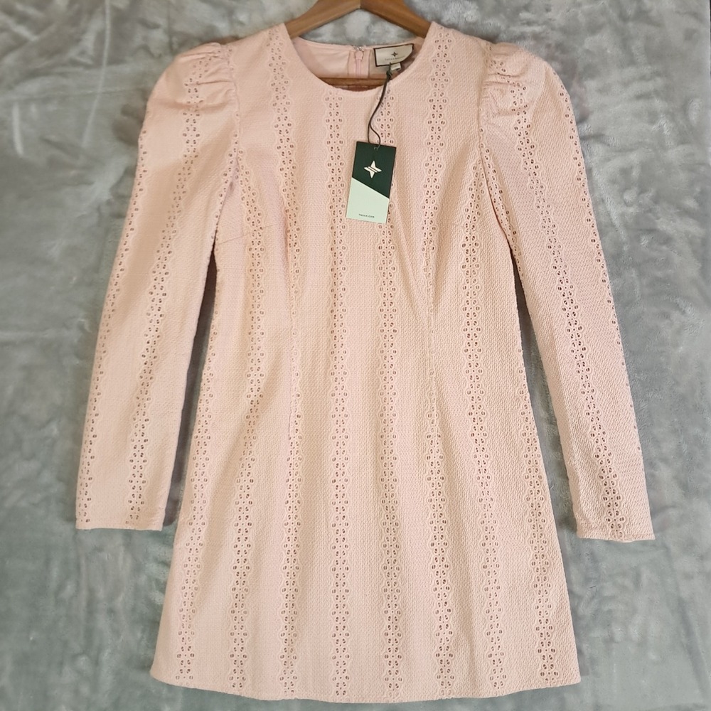 Tuckernuck Pink Eyelet Lillian Dress Mini Puff Long Sleeve S193184 Sz S NWT
